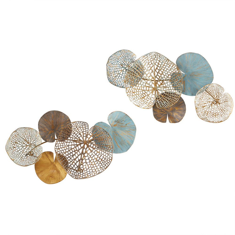 Multicolor Lily Pad Metal Wall Art – Set of 2, Aged Verdigris & Gold, 26.9" Indoor Décor