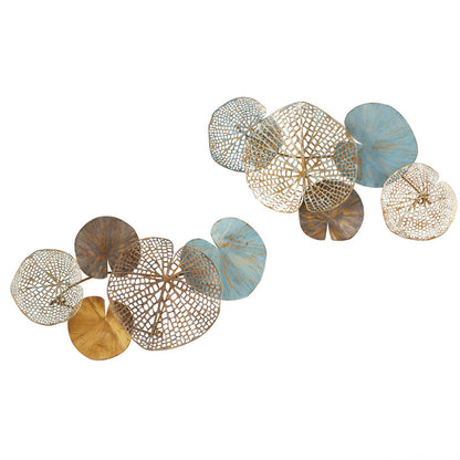 Multicolor Lily Pad Metal Wall Art – Set of 2, Aged Verdigris & Gold, 26.9" Indoor Décor