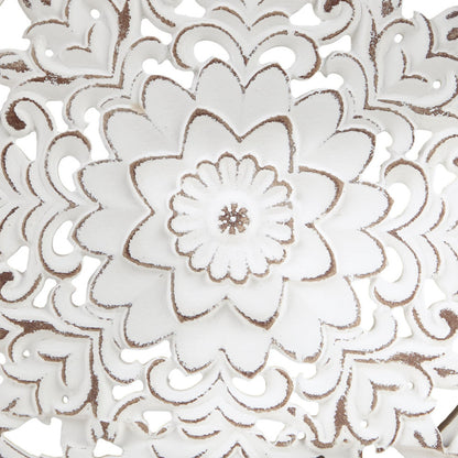 Distressed White Floral Wood Wall Art – Set of 3 Round Carved Medallions, Farmhouse Décor