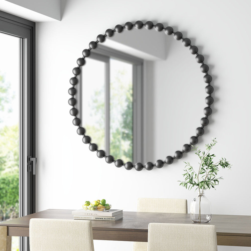 Round Beaded Iron Frame Wall Mirror – Antique Metallic Finish, 27" or 36", 4 Colors