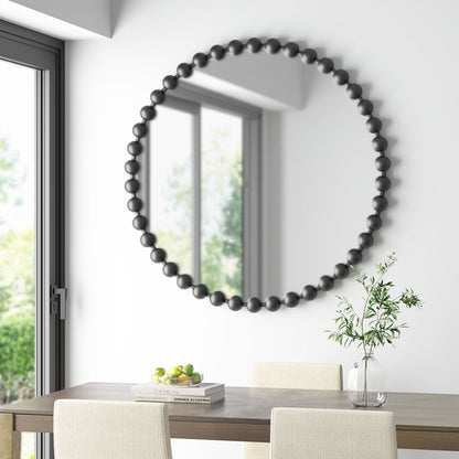 Round Beaded Iron Frame Wall Mirror – Antique Metallic Finish, 27" or 36", 4 Colors