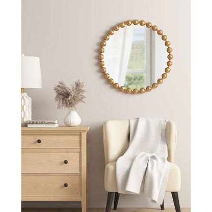 Round Beaded Iron Frame Wall Mirror – Antique Metallic Finish, 27" or 36", 4 Colors