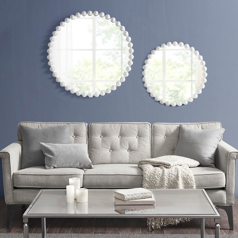 Round Beaded Iron Frame Wall Mirror – Antique Metallic Finish, 27" or 36", 4 Colors