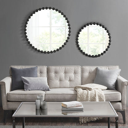 Round Beaded Iron Frame Wall Mirror – Antique Metallic Finish, 27" or 36", 4 Colors