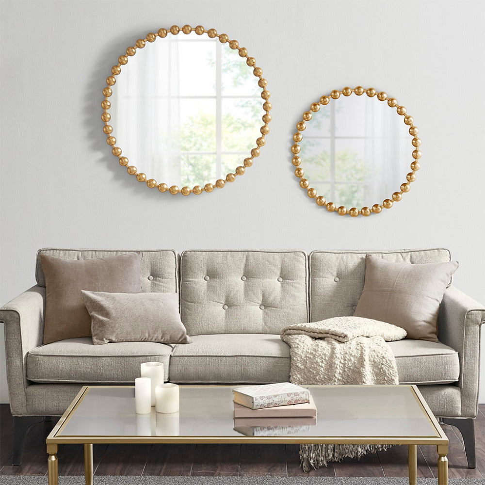 Round Beaded Iron Frame Wall Mirror – Antique Metallic Finish, 27" or 36", 4 Colors