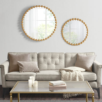 Round Beaded Iron Frame Wall Mirror – Antique Metallic Finish, 27" or 36", 4 Colors