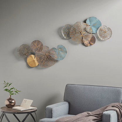Multicolor Lily Pad Metal Wall Art – Set of 2, Aged Verdigris & Gold, 26.9" Indoor Décor