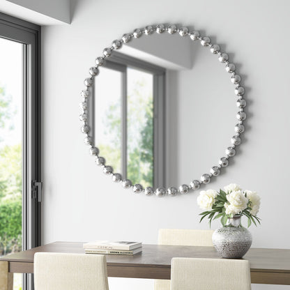 Round Beaded Iron Frame Wall Mirror – Antique Metallic Finish, 27" or 36", 4 Colors