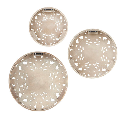 Distressed White Floral Wood Wall Art – Set of 3 Round Carved Medallions, Farmhouse Décor