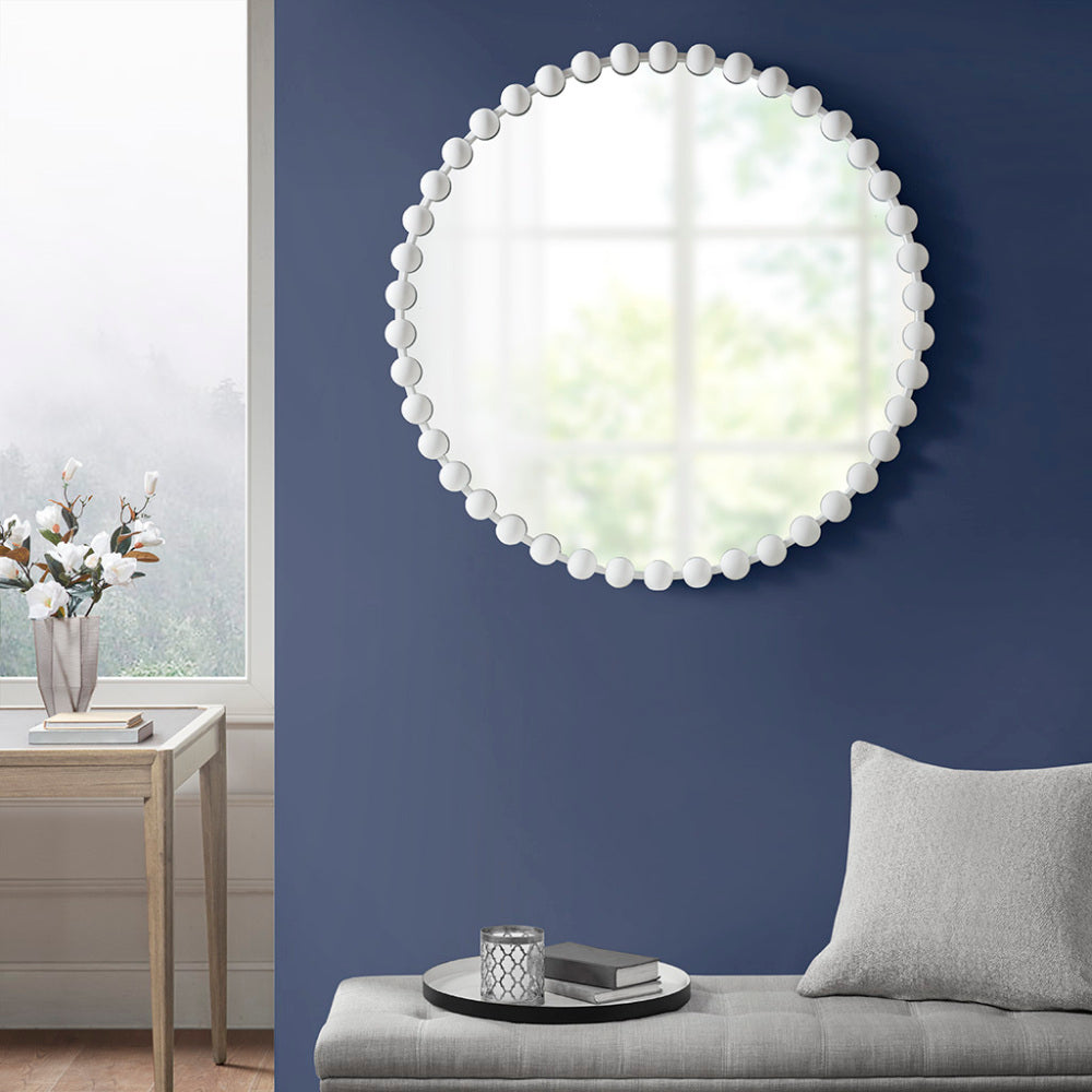 Round Beaded Iron Frame Wall Mirror – Antique Metallic Finish, 27" or 36", 4 Colors