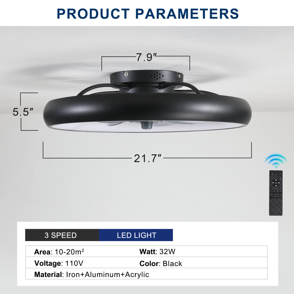 Modern Ceiling Fan with Lights Dimmable LED Quiet Design