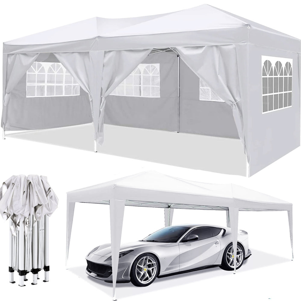 10×20 FT Pop-Up Canopy Tent | Easy No-Tool Setup with 6 Removable Sidewalls, Weight Bags & Carry Bag — White / Black White