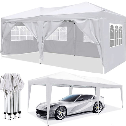 10×20 FT Pop-Up Canopy Tent | Easy No-Tool Setup with 6 Removable Sidewalls, Weight Bags & Carry Bag — White / Black White