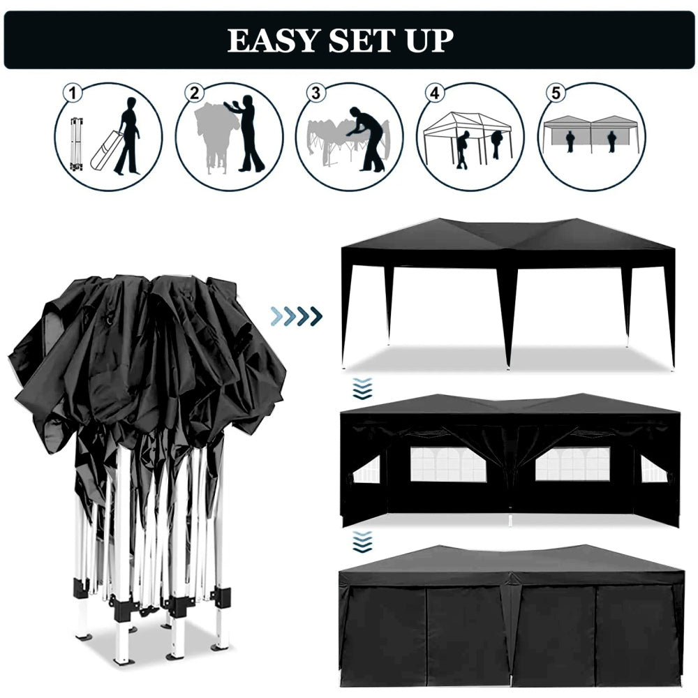 10×20 FT Pop-Up Canopy Tent | Easy No-Tool Setup with 6 Removable Sidewalls, Weight Bags & Carry Bag — White / Black