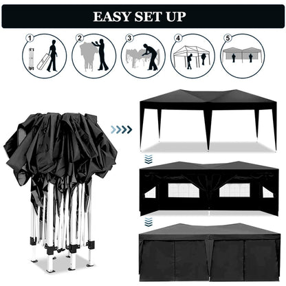 10×20 FT Pop-Up Canopy Tent | Easy No-Tool Setup with 6 Removable Sidewalls, Weight Bags & Carry Bag — White / Black