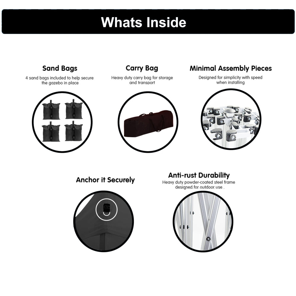 10×20 FT Pop-Up Canopy Tent | Easy No-Tool Setup with 6 Removable Sidewalls, Weight Bags & Carry Bag — White / Black
