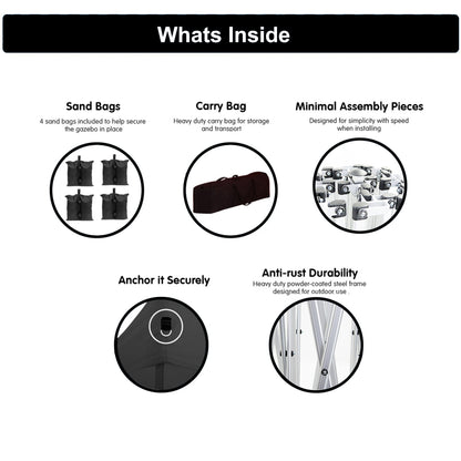 10×20 FT Pop-Up Canopy Tent | Easy No-Tool Setup with 6 Removable Sidewalls, Weight Bags & Carry Bag — White / Black