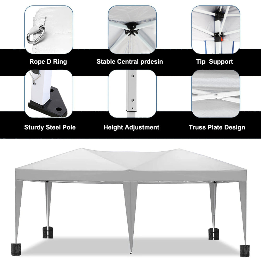 10×20 FT Pop-Up Canopy Tent | Easy No-Tool Setup with 6 Removable Sidewalls, Weight Bags & Carry Bag — White / Black