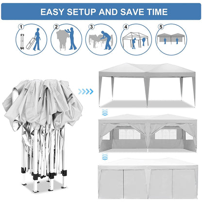 10×20 FT Pop-Up Canopy Tent | Easy No-Tool Setup with 6 Removable Sidewalls, Weight Bags & Carry Bag — White / Black