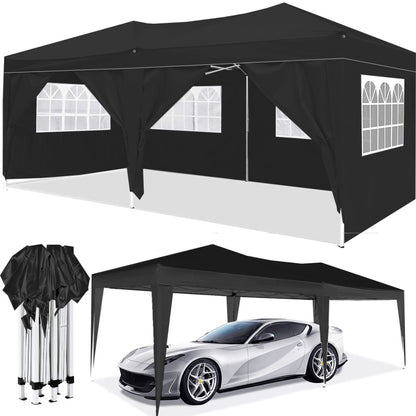10×20 FT Pop-Up Canopy Tent | Easy No-Tool Setup with 6 Removable Sidewalls, Weight Bags & Carry Bag — White / Black Black
