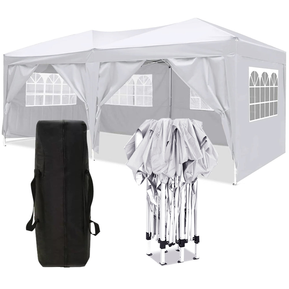 10×20 FT Pop-Up Canopy Tent | Easy No-Tool Setup with 6 Removable Sidewalls, Weight Bags & Carry Bag — White / Black