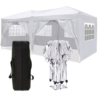 10×20 FT Pop-Up Canopy Tent | Easy No-Tool Setup with 6 Removable Sidewalls, Weight Bags & Carry Bag — White / Black