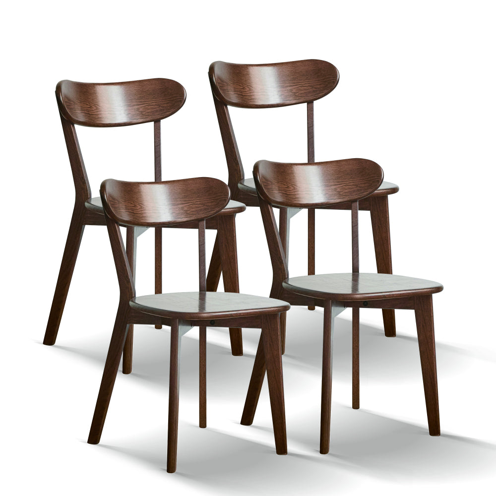 Solid Oak Dining Chairs Set of 4 | FAS-Grade North American Oak, Curved Backrest & Natural Wood Finish — Walnut / Oak Walnut