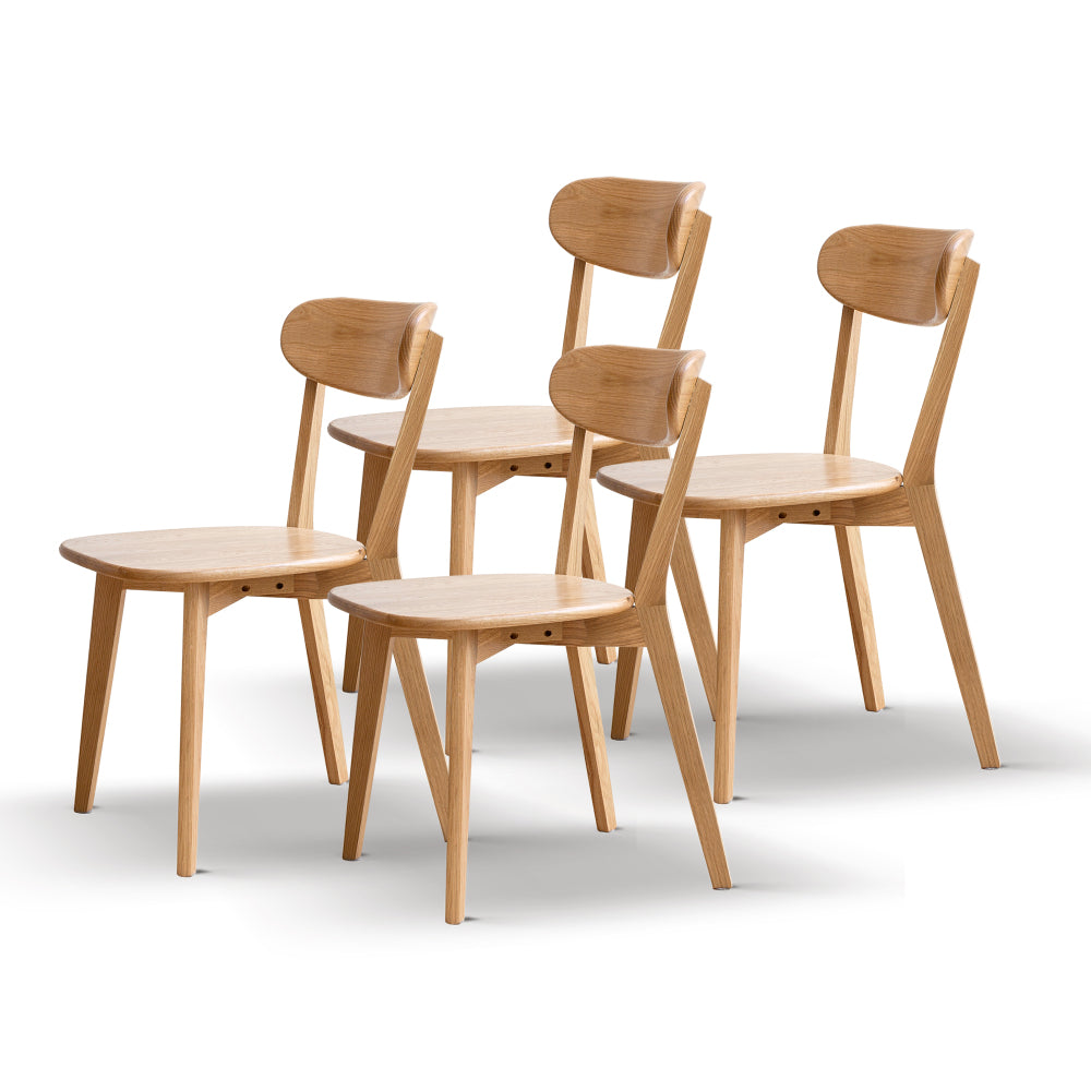 Solid Oak Dining Chairs Set of 4 | FAS-Grade North American Oak, Curved Backrest & Natural Wood Finish — Walnut / Oak Oak
