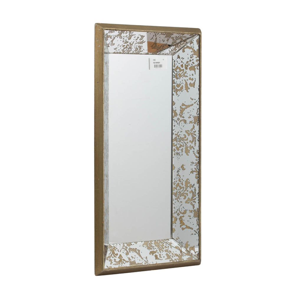 20×12" Antique Silver Floral Wall Mirror | Vintage Rectangular Hanging Mirror with Mirrored Frame & Weathered Wood Backing