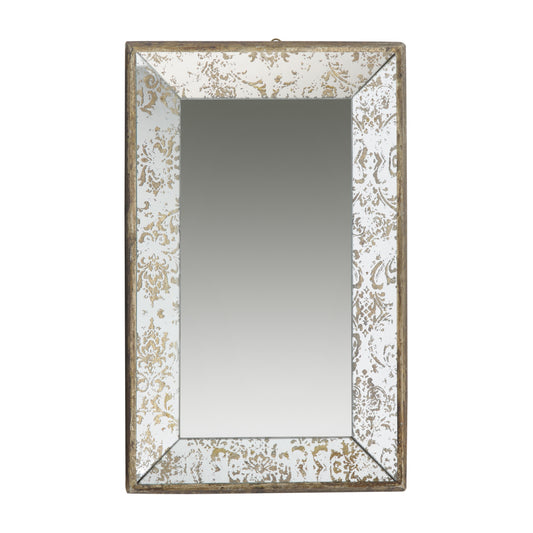 20×12" Antique Silver Floral Wall Mirror | Vintage Rectangular Hanging Mirror with Mirrored Frame & Weathered Wood Backing