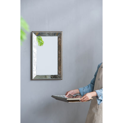 20×12" Antique Silver Floral Wall Mirror | Vintage Rectangular Hanging Mirror with Mirrored Frame & Weathered Wood Backing silver