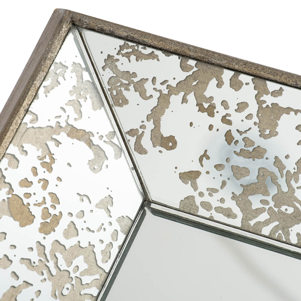20×12" Antique Silver Floral Wall Mirror | Vintage Rectangular Hanging Mirror with Mirrored Frame & Weathered Wood Backing