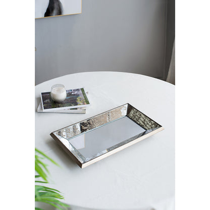 20×12" Antique Silver Floral Wall Mirror | Vintage Rectangular Hanging Mirror with Mirrored Frame & Weathered Wood Backing
