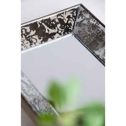 20×12" Antique Silver Floral Wall Mirror | Vintage Rectangular Hanging Mirror with Mirrored Frame & Weathered Wood Backing