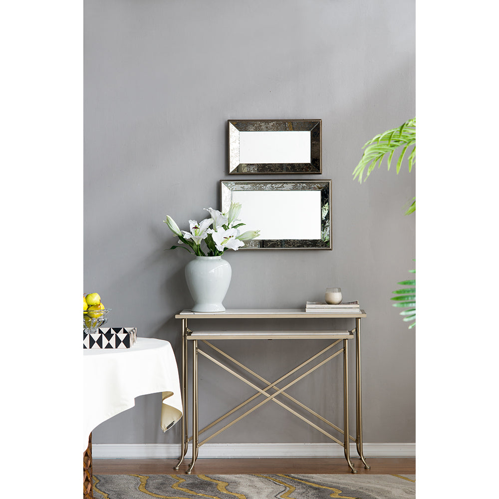 20×12" Antique Silver Floral Wall Mirror | Vintage Rectangular Hanging Mirror with Mirrored Frame & Weathered Wood Backing