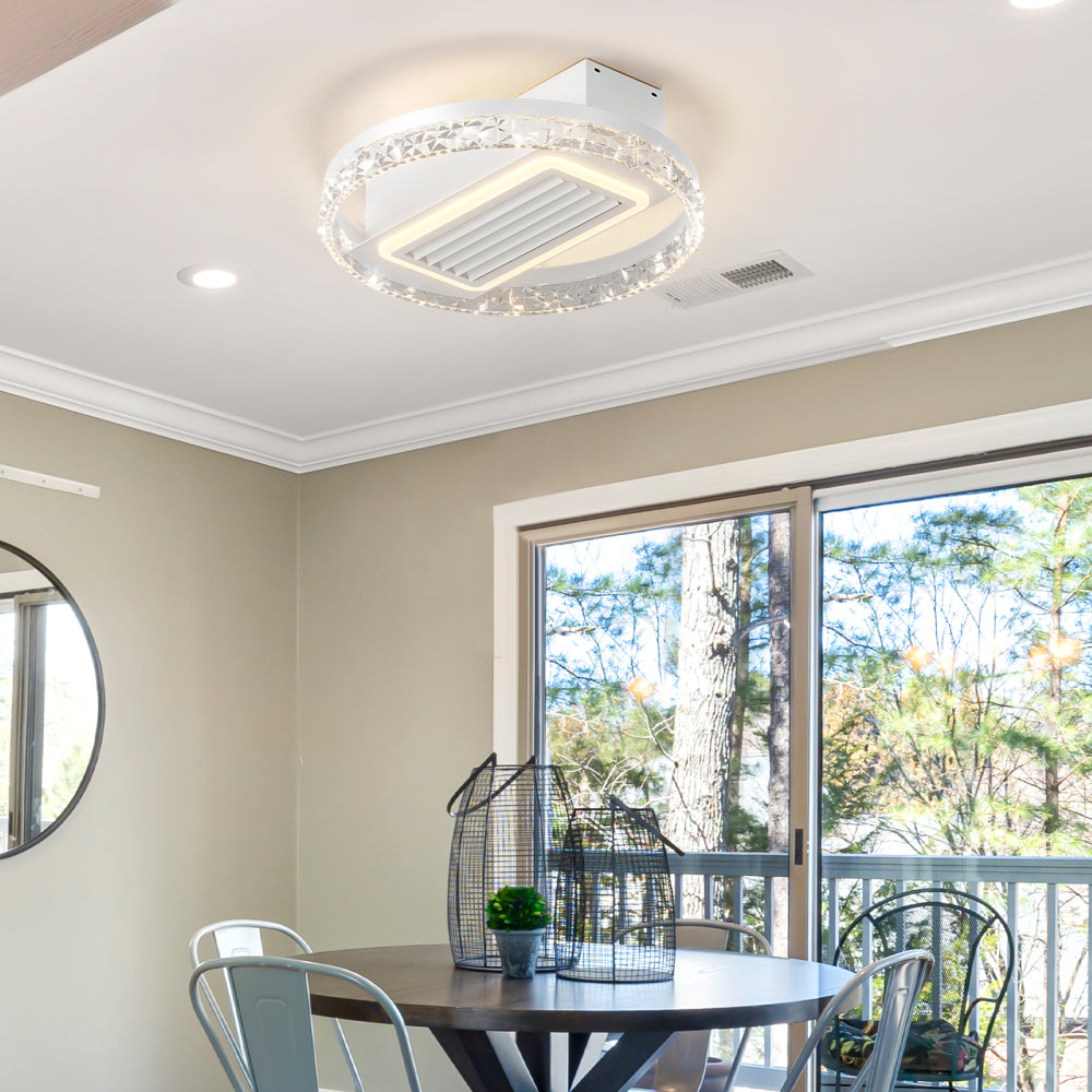 20" Bladeless Flush Mount Ceiling Fan with LED Light & Remote – 6 Speeds, Reversible & Dimmable | Modern Minimalist