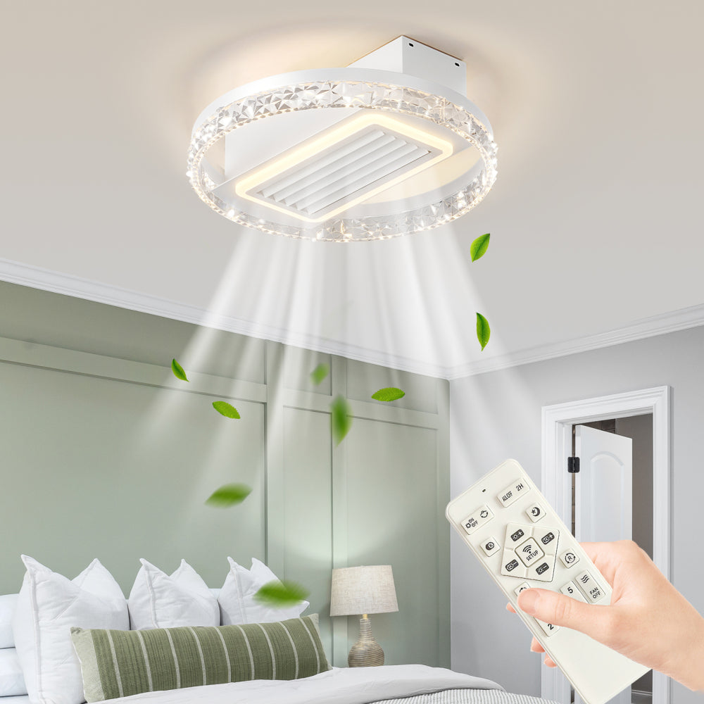 20" Bladeless Flush Mount Ceiling Fan with LED Light & Remote – 6 Speeds, Reversible & Dimmable | Modern Minimalist