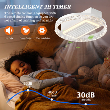 20" Bladeless Flush Mount Ceiling Fan with LED Light & Remote – 6 Speeds, Reversible & Dimmable | Modern Minimalist