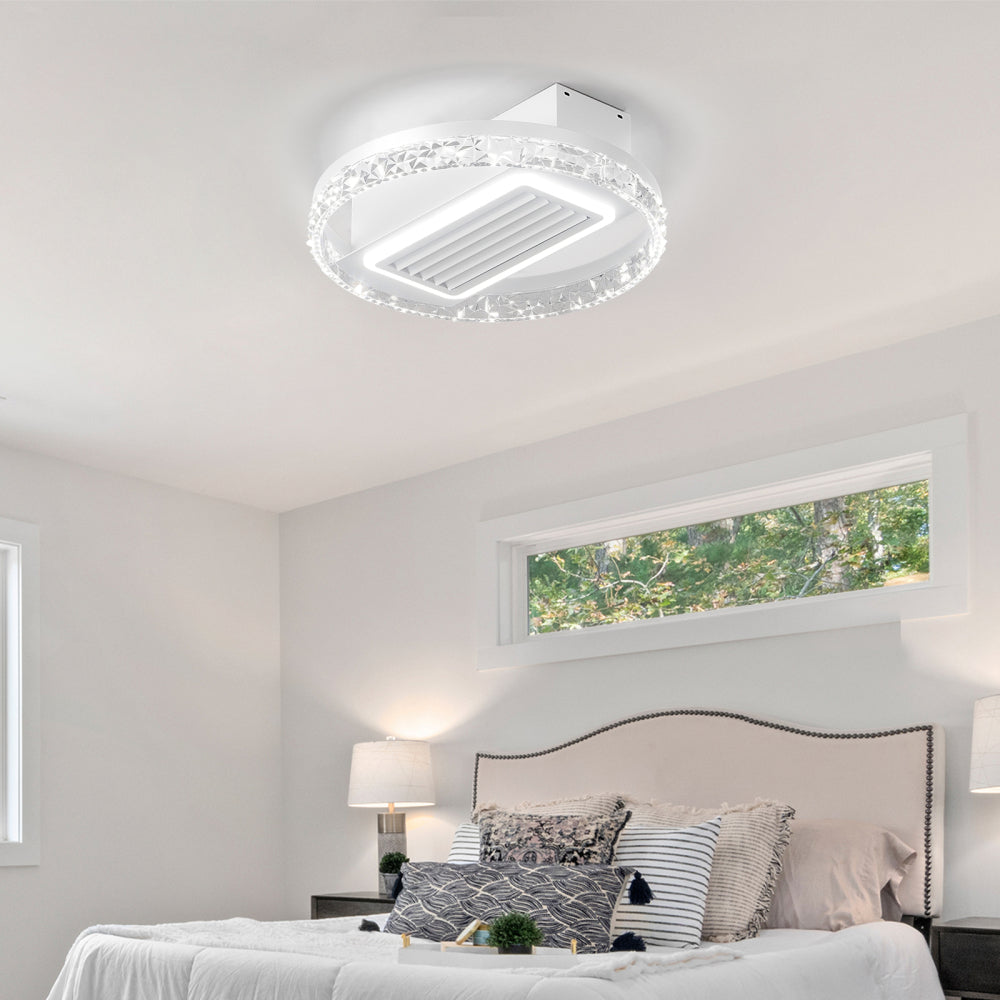20" Bladeless Flush Mount Ceiling Fan with LED Light & Remote – 6 Speeds, Reversible & Dimmable | Modern Minimalist