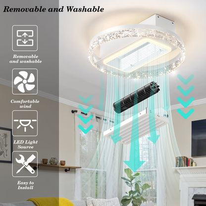 20" Bladeless Flush Mount Ceiling Fan with LED Light & Remote – 6 Speeds, Reversible & Dimmable | Modern Minimalist