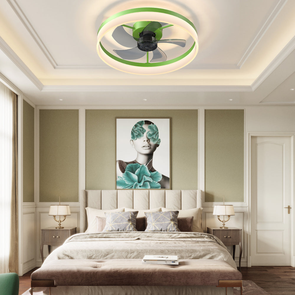 Flush Mount Ceiling Fan with Dimmable LED Light – Slim Embedded Design, Remote Control & Ultra-Quiet 21dB Motor Green