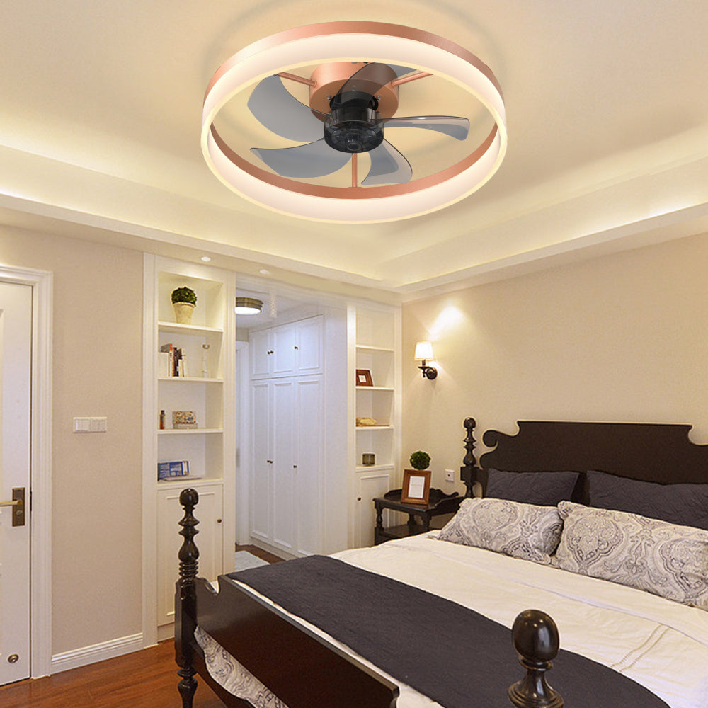 Flush Mount Ceiling Fan with Dimmable LED Light – Slim Embedded Design, Remote Control & Ultra-Quiet 21dB Motor