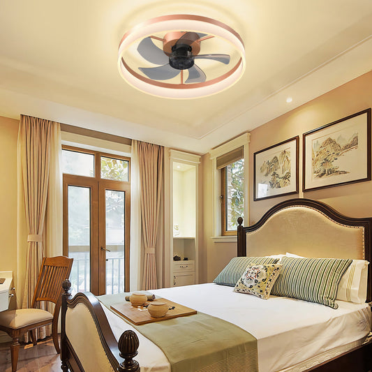 Flush Mount Ceiling Fan with Dimmable LED Light – Slim Embedded Design, Remote Control & Ultra-Quiet 21dB Motor