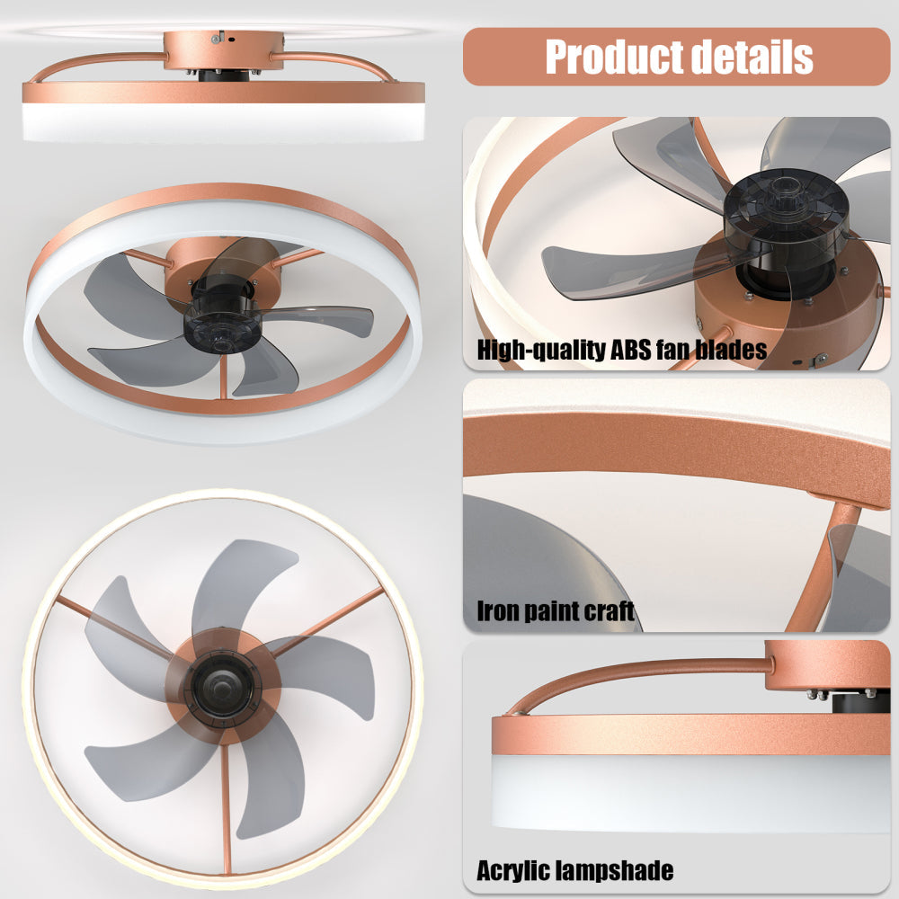 Flush Mount Ceiling Fan with Dimmable LED Light – Slim Embedded Design, Remote Control & Ultra-Quiet 21dB Motor
