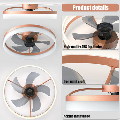 Flush Mount Ceiling Fan with Dimmable LED Light – Slim Embedded Design, Remote Control & Ultra-Quiet 21dB Motor