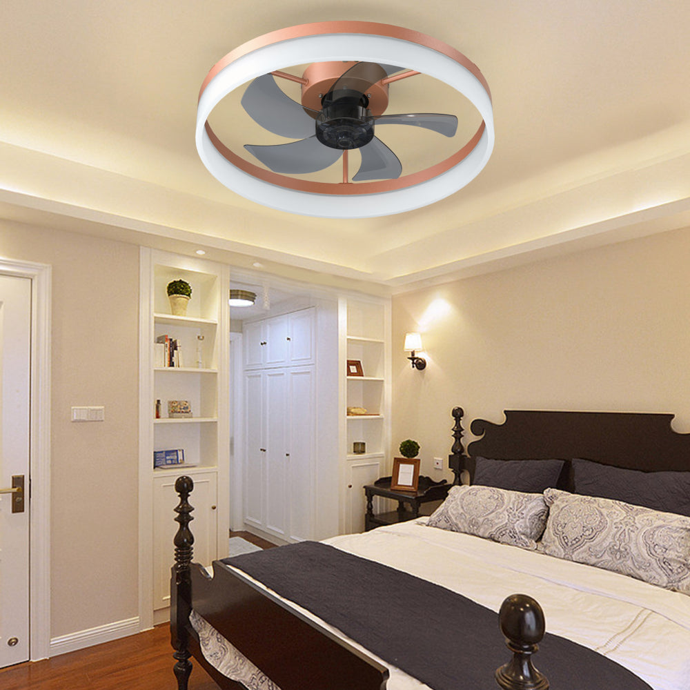 Flush Mount Ceiling Fan with Dimmable LED Light – Slim Embedded Design, Remote Control & Ultra-Quiet 21dB Motor