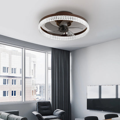 20" Flush Mount Ceiling Fan with LED Light – Crystal Ring Design, Remote Control & Dimmable 3CCT | Bedroom & Living Room