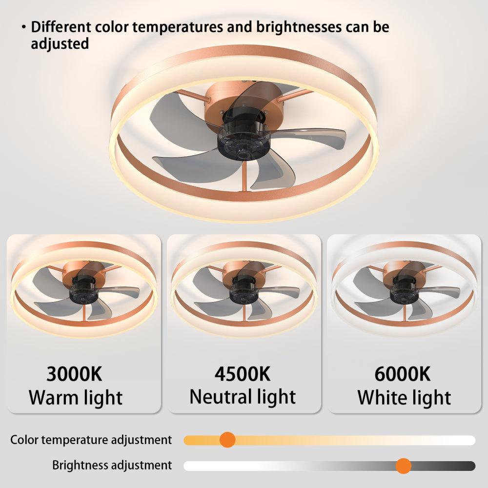 Flush Mount Ceiling Fan with Dimmable LED Light – Slim Embedded Design, Remote Control & Ultra-Quiet 21dB Motor