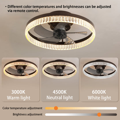 20" Flush Mount Ceiling Fan with LED Light – Crystal Ring Design, Remote Control & Dimmable 3CCT | Bedroom & Living Room