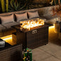 44" Propane Fire Pit Table | 50,000 BTU Rectangular Wicker Fire Table with Marble Tile Top & Glass Windscreen — Brown